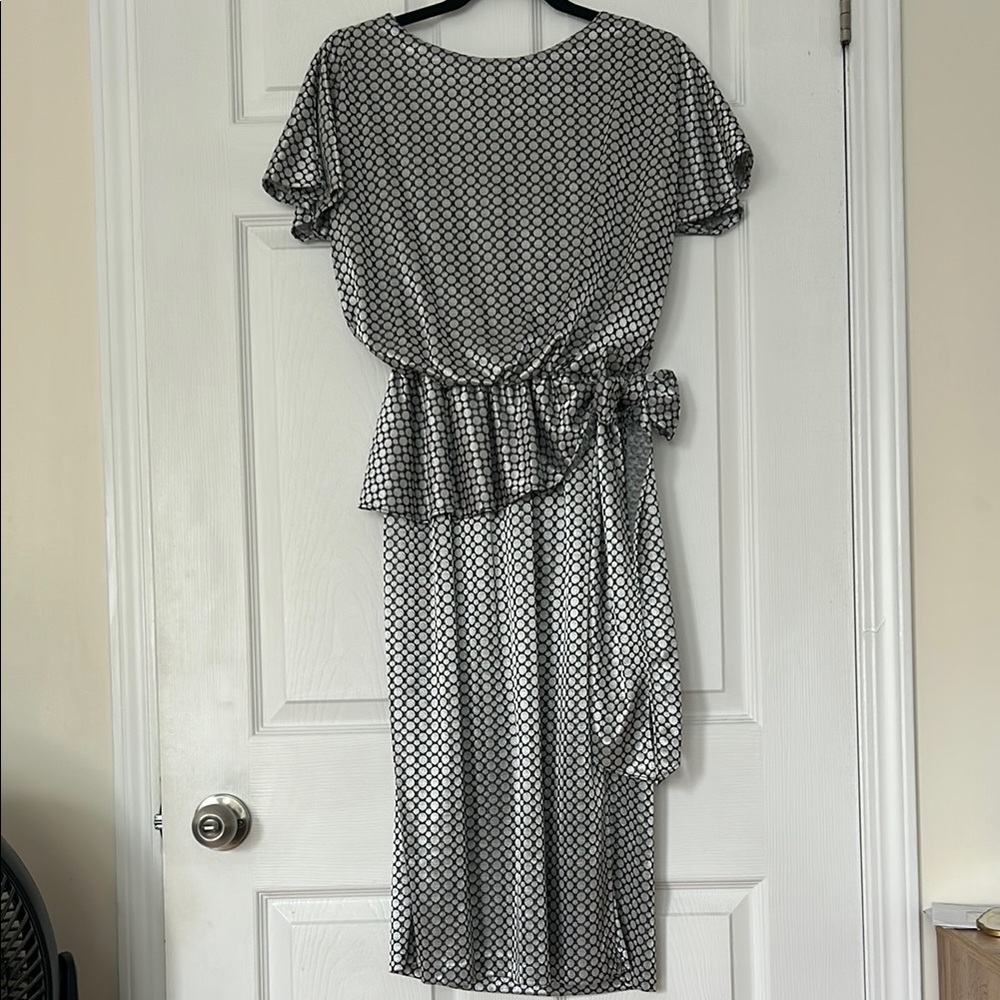Vintage Silver Polka Dot Dress Peplum with Bow